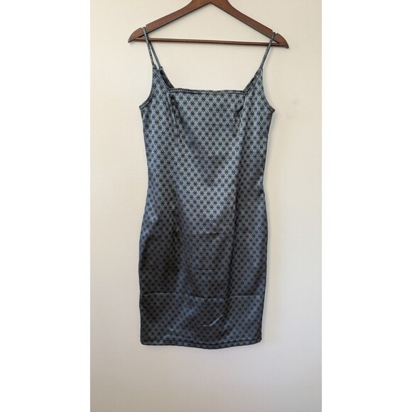 Vintage Jessica McClintock Gunne Sax Y2K Slip Dress Size 7 Jacquard Bodycon Gray - Picture 1 of 11
